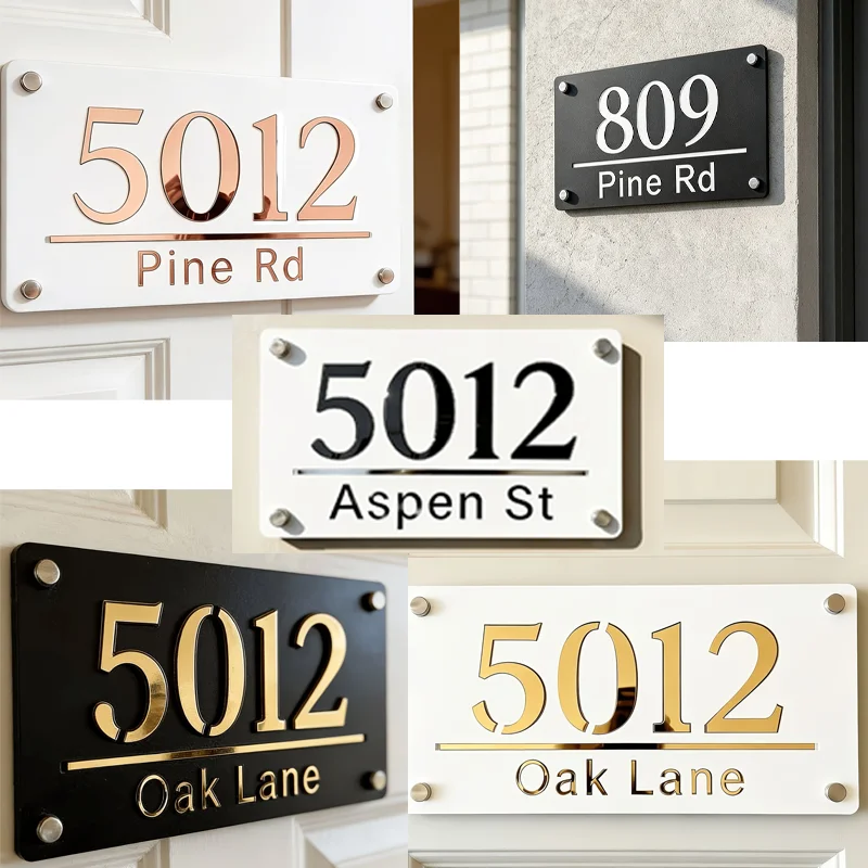 Custom 3D Carved Printed House Number Plate Punchable Self-adhesive Wall Sign for Villa Hotel Home Address Identification Decor