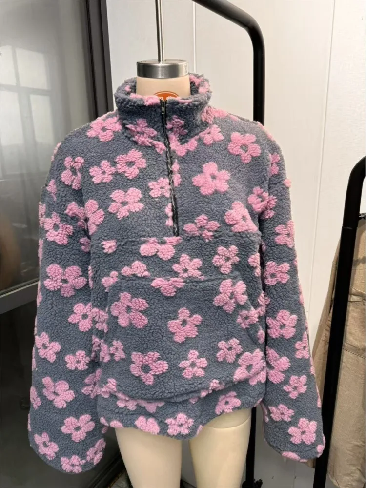Frau Casual Pullover Fashion Zipper Halboffenen Kragen Langarm Lose Sweatshirt Herbst Winter Dame Flip Kragen Warme Hoodie
