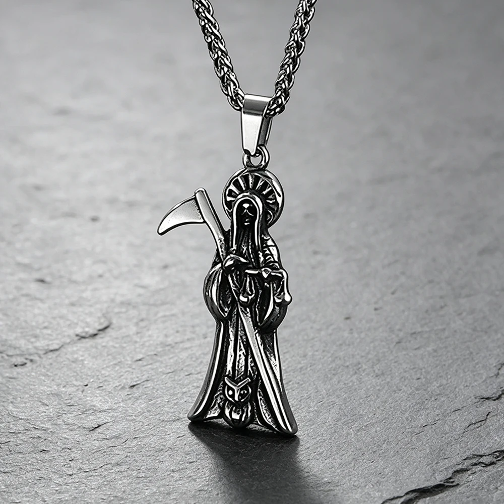Skull Death Scythe Owl Pendant Necklace Unisex Dark Mystic Wisdom Talisman Stainless Steel Jewelry Gift Dropshipping
