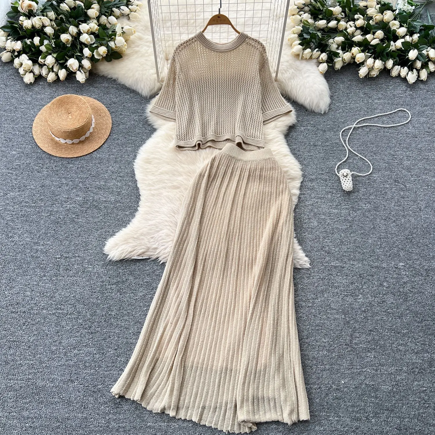 

Комплекты из двух предметов Женский комплект с юбкой Одинаковые комплекты Топы с короткими рукавами Y2k Уличная одежда Длинные юбки A Line Комплекты трикотажных платьев с высокой талией