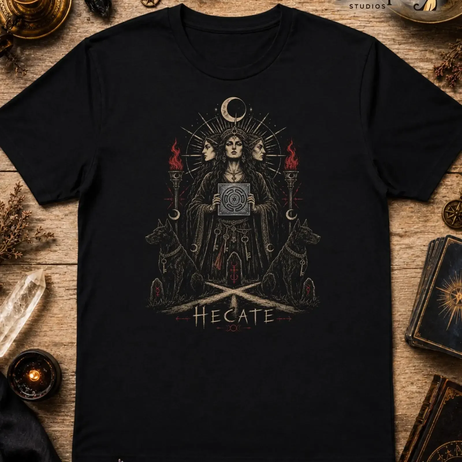 Hecate Triple Goddess T Shirt Dark Fantasy Gothic Pagan Black Witchy XS 5XL vintage Washed Stretched Breathable Casual
