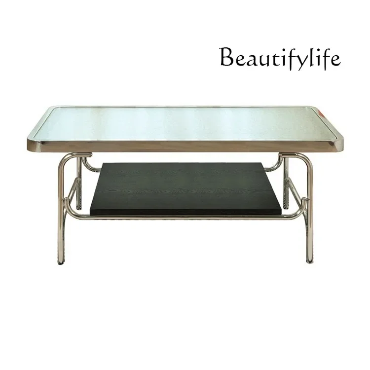 R Changhong Glass Coffee Table Multi-functional Small Table Stainless Steel Modern Simple Coffee Table Square Living Room Storag