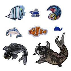Cartoon fish Hotmelt adhesive iron Diy Decoration for clothes and hats bags jeans Down Coat Repair washable clothing patches
