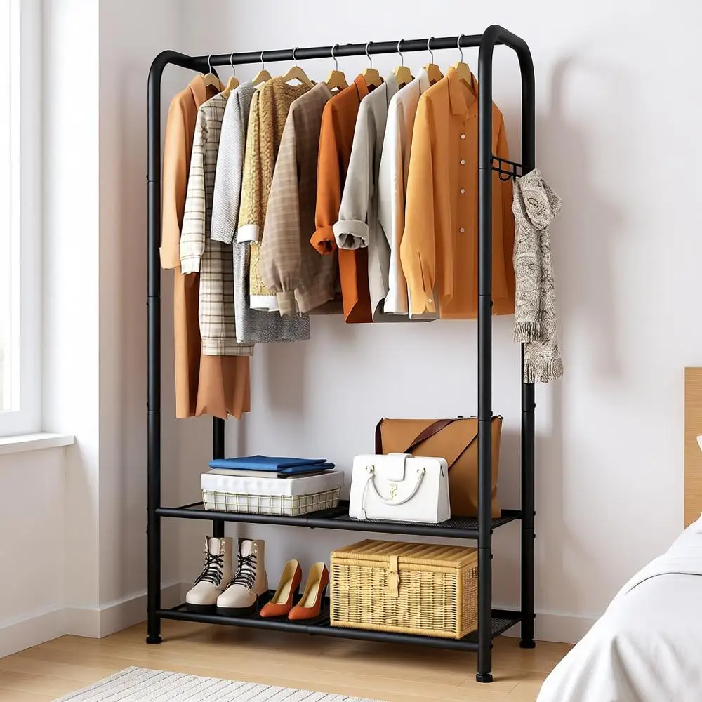 

Portable Closet Garment Coat Rack With Shelves Heavy Duty Hanger Stand Wardrobe