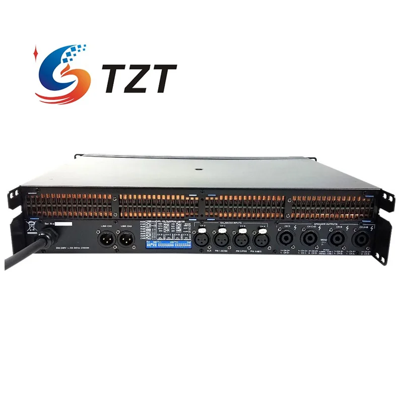 เครื่องขยายเสียงสำหรับเวทีเครื่องขยายเสียงสี่แชนเนล Tzt 4x2500W กำลังไฟสำหรับอุปกรณ์ดีเจระดับมืออาชีพ
