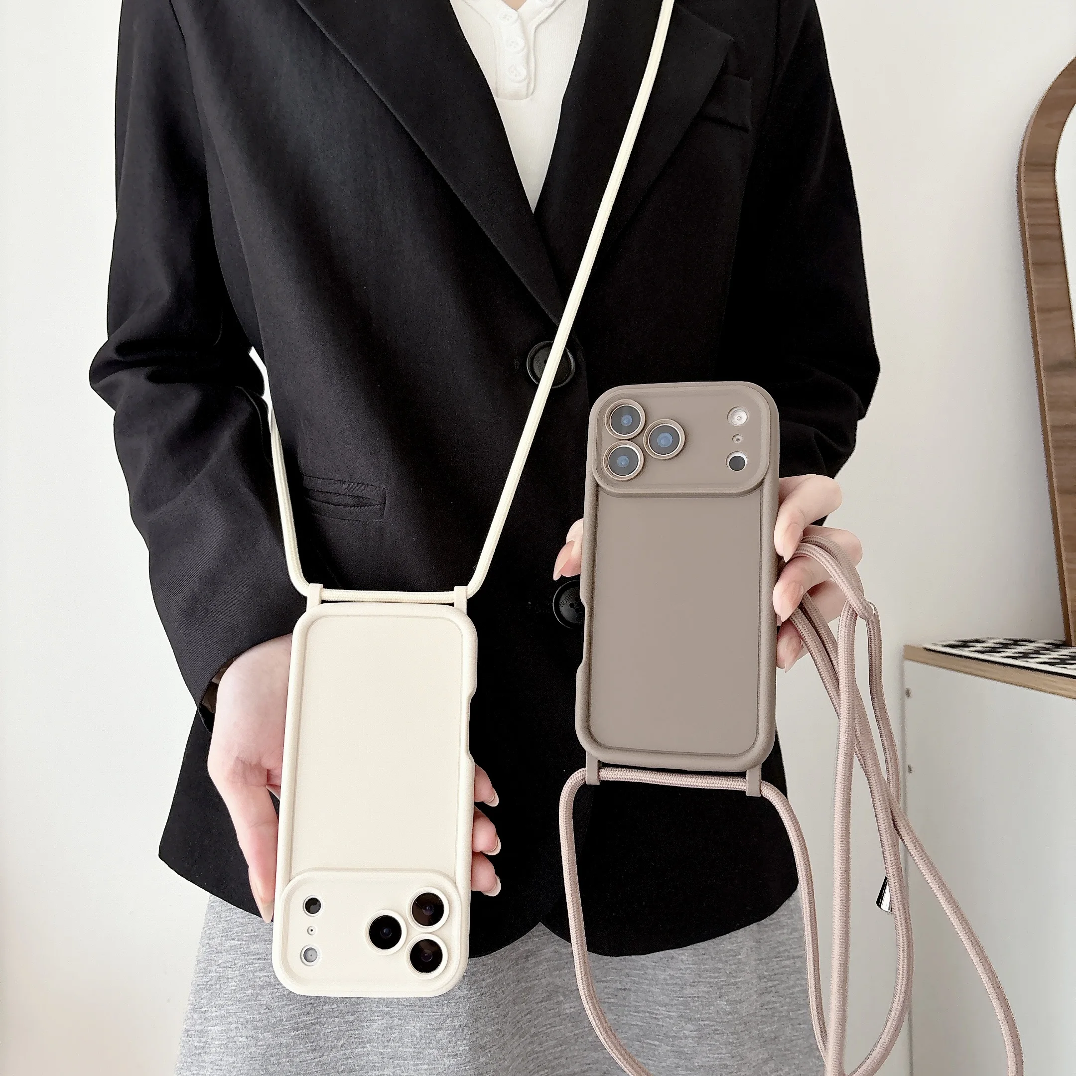 For iPhone 17 16 15 14 13 12 11 Pro Xs Max 17e 16e 7 8 Plus Air Crossbody Adjustable Lanyard Strap Phone Case Shockproof Cover