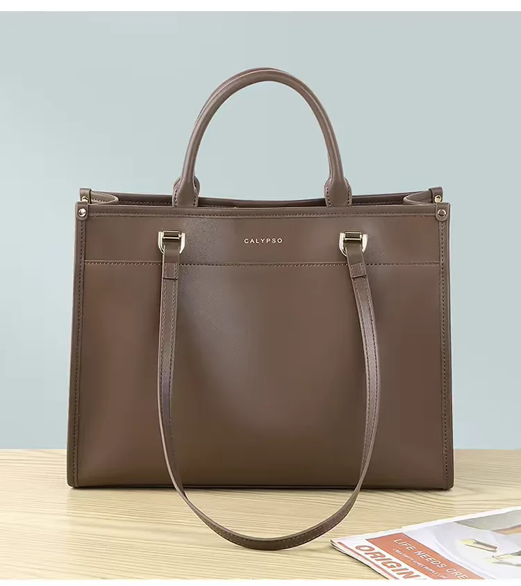 حقيبة سفر نسائية للأعمال الحقيقية ذات سعة كبيرة من الجلد الناعم الراقية، يمكن حمل حقيبة اليد على كتف واحد