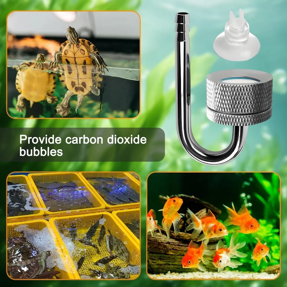 2pcs Aquarium Diffuser Silver Aluminum Alloy U Shape Tube with Suction Cup for Efficient Carbon Dioxide Diffusion