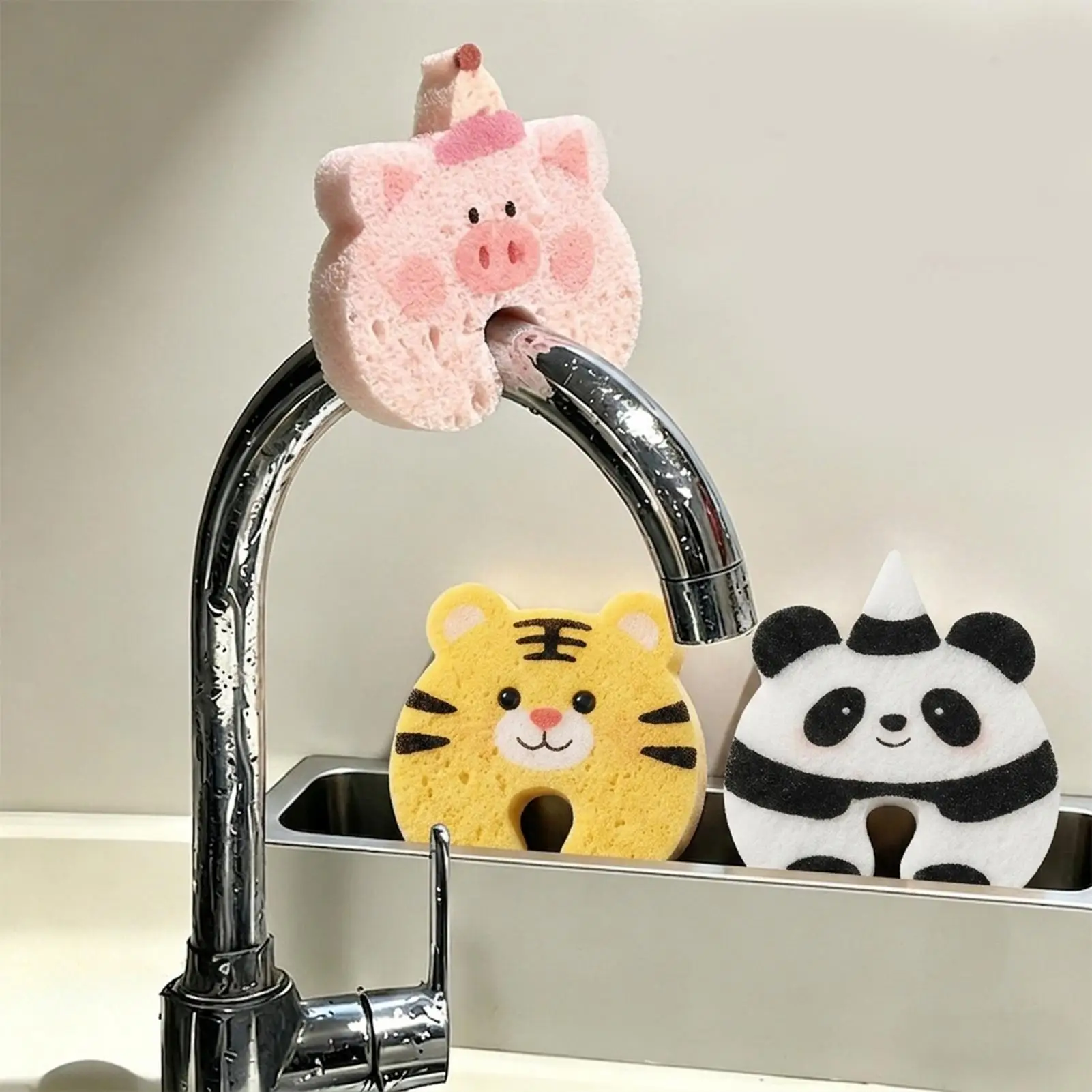 Dishwashing Sponge Cute Cartoon Animal Dishwashing Thickened Wood Pulp Sponge Kitchen Cleaning Tools for Dishes and Chopsticks