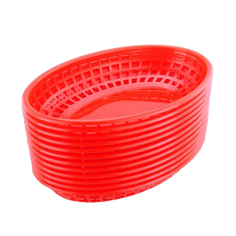 12Pcs Plastic French Fries Basket Boat-Shaped Food Basket Fruit Snacks Tray Fast Food Serving Plate French Fries Serving Tray