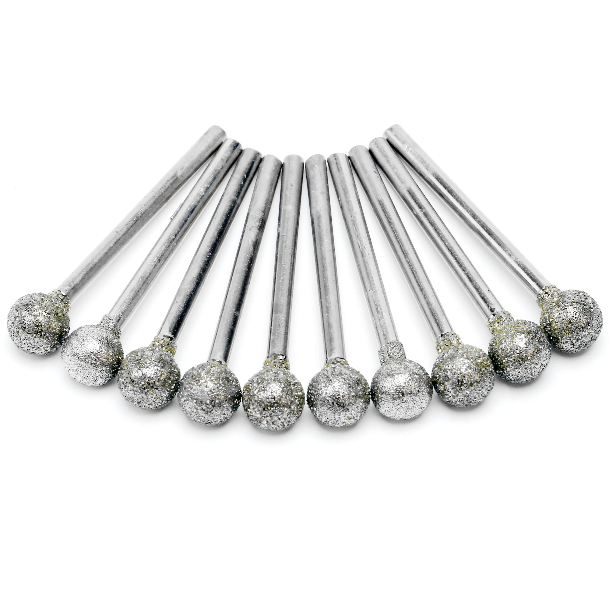 

10Pcs 3mm Shank Diamond Coated Mounted Points Spherical Ball 6-12mm for Jewelry Stone Glass Grinding Carving for Dremel