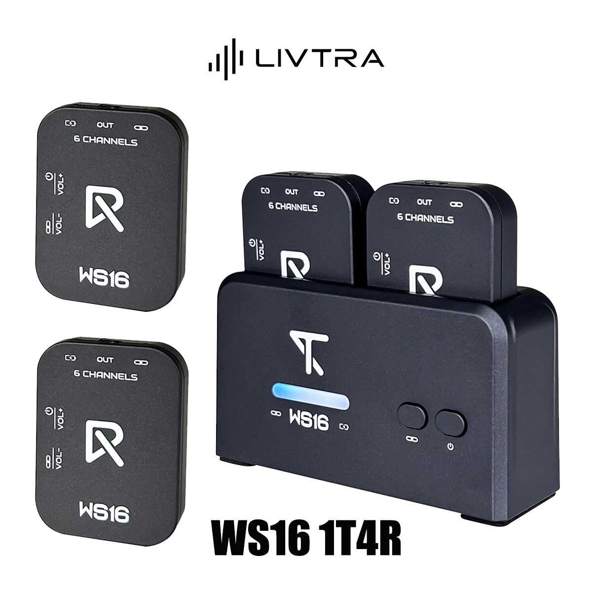 LIVTRA WS16 1T4R Wireless IEM System – 5.8GHz Digital, 6 Channels, 30m Range, 110dB Dynamic Range, 4 Receivers Included
