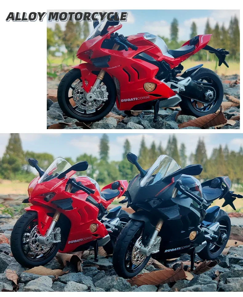 1:12 V4S Panigale Diecast Motorcycle Model Toy Replica With Sound Light birthday christmas gift Collection bike