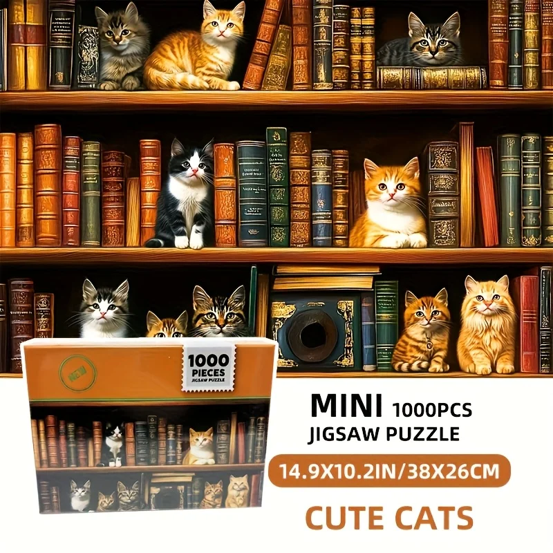 

Mini 1000pcs Puzzle Cute Cat Friend Puzzle 38x26cm Desktop Art Is Very Suitable for Cat Enthusiasts and Home Decoration