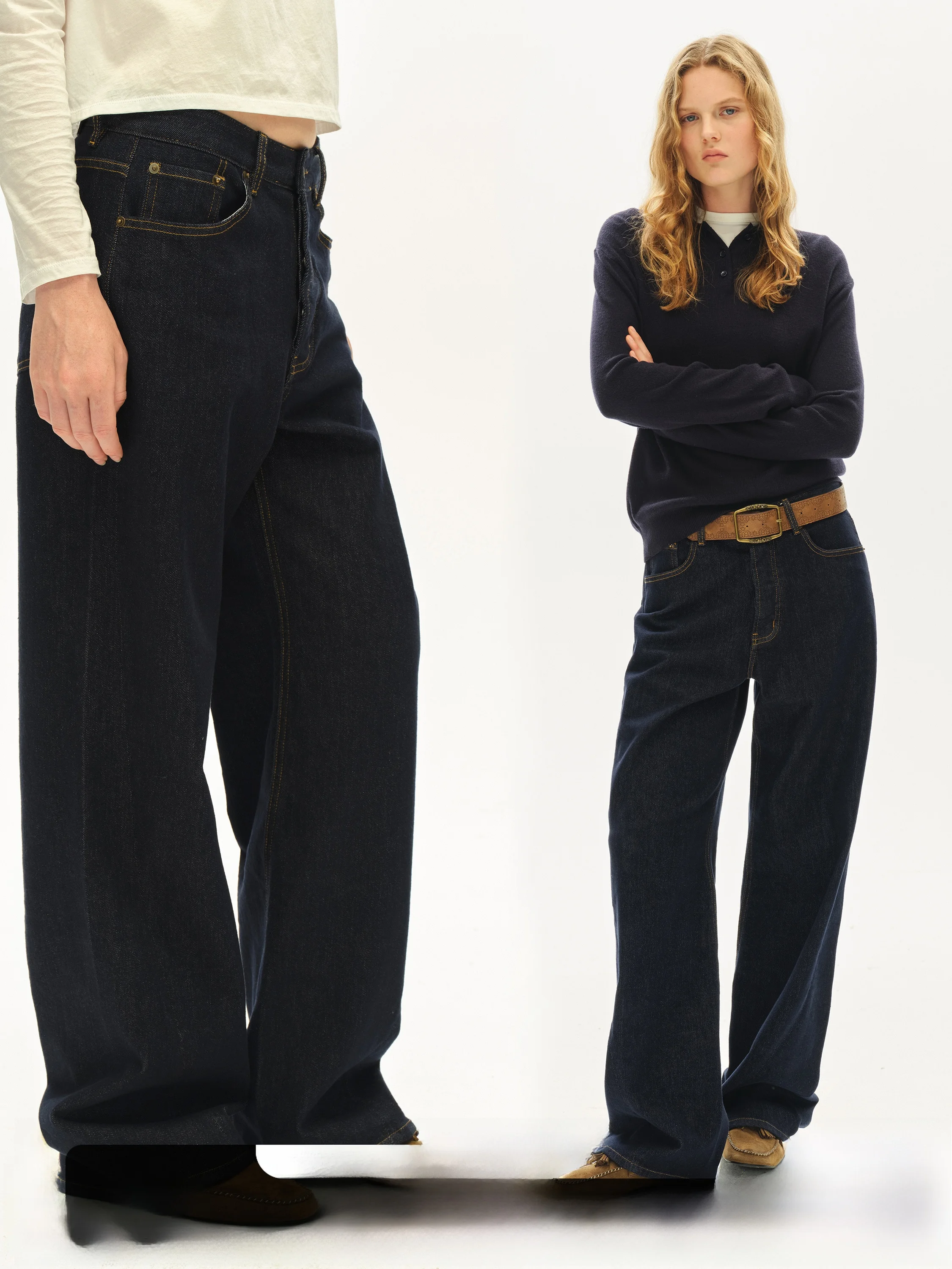 

Темно-синие ретро широкие джинсовые джинсы с низкой талией, женские свободные узкие брюки прямого кроя, осенние новые брюки SMIIILE