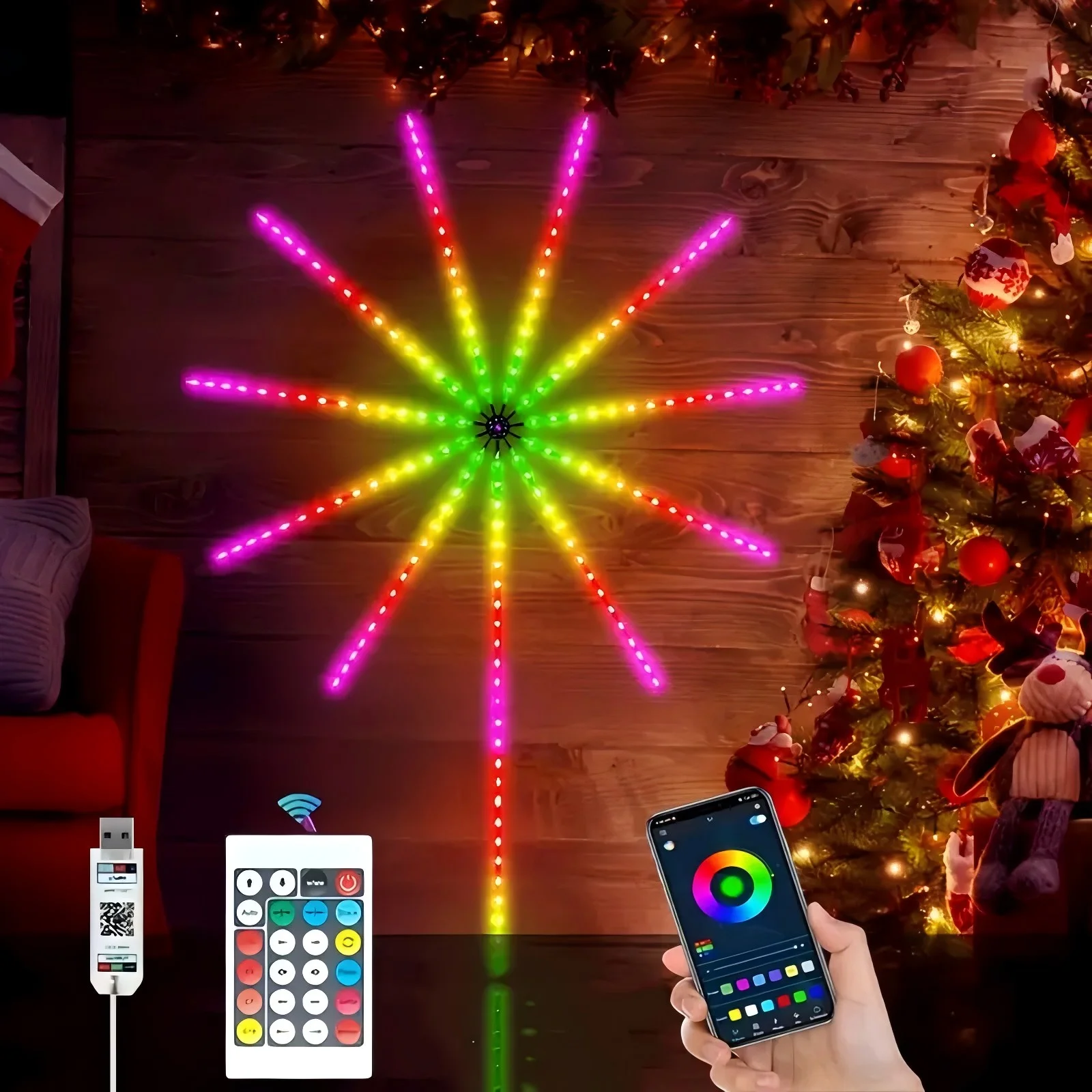 

LED magic fireworks lights, neon string lights remote control Bluetooth APP control music synchronization bedroom wedding decora