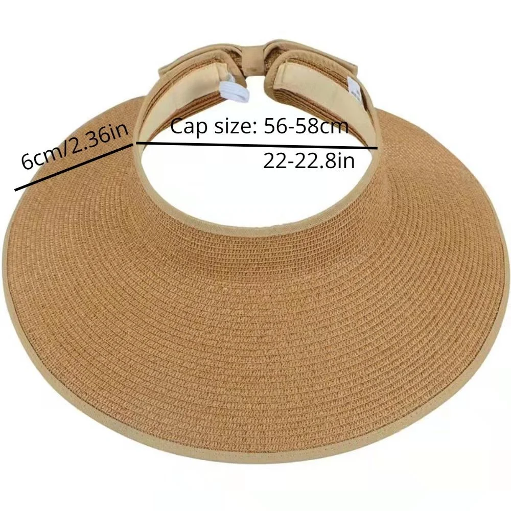 Sun Visor Hats for Women Wide Brim Straw Roll-Up Ponytail Summer Beach Hat Packable Foldable Travel