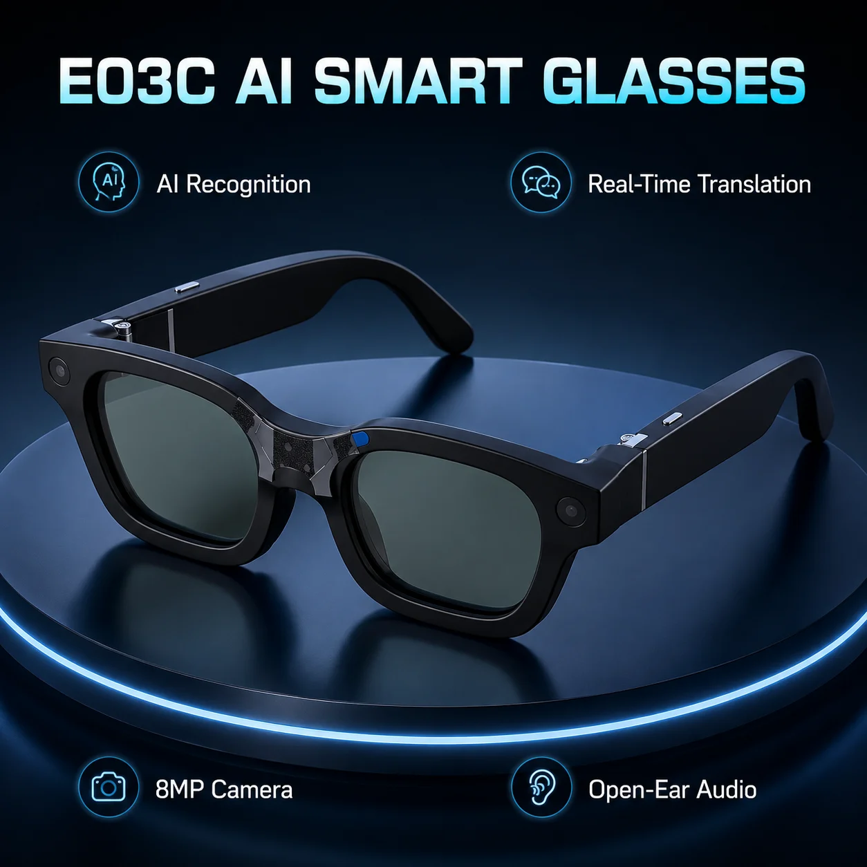 OpalSight E03C AI Smart Glasses 8MP Camera Real-Time Translation Electrochromic Lenses Video Recording Open-Ear Bluetooth Audio