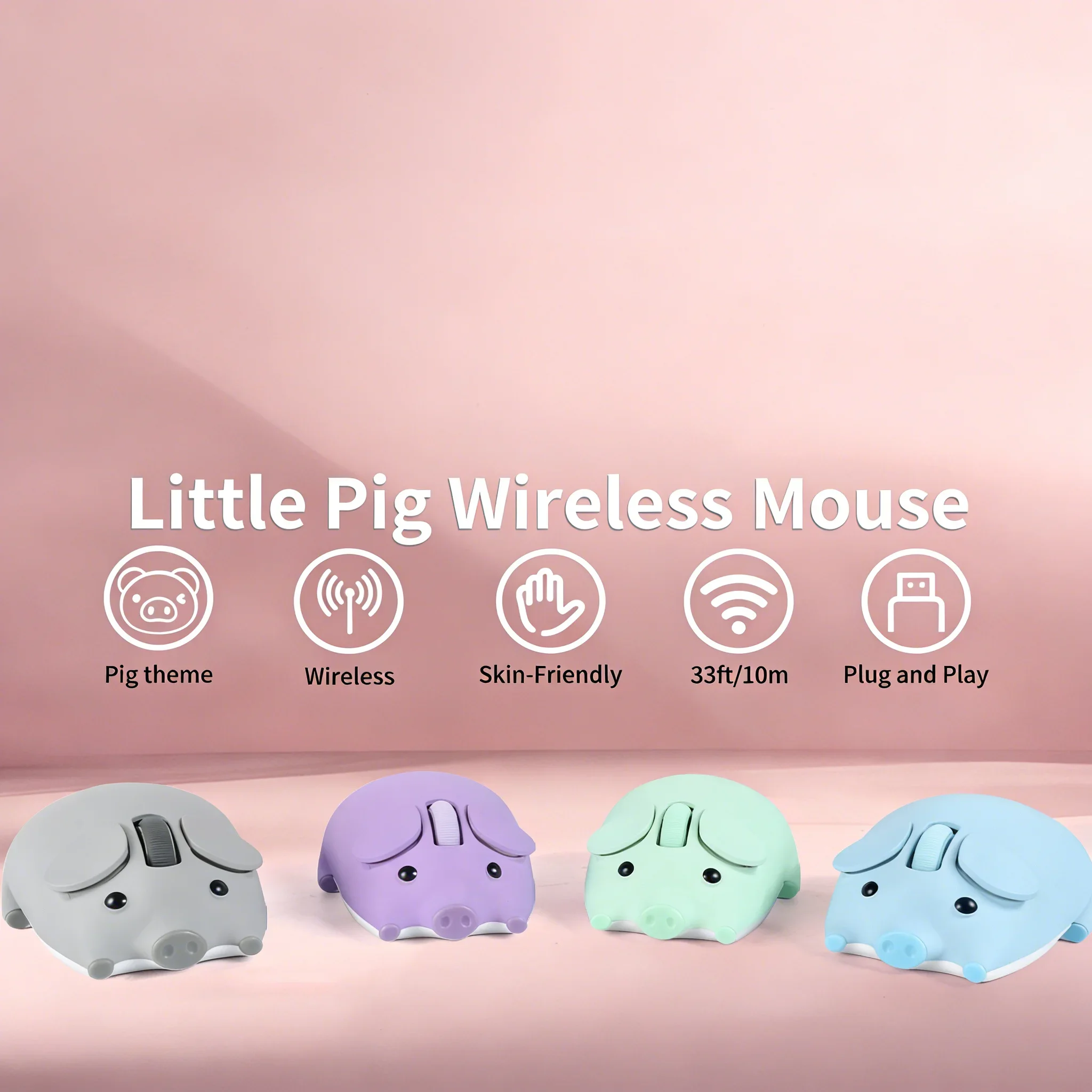 Cicha mysz bezprzewodowa Bluetooth 2.4G, uroczy wzór świnki z kreskówki, lekka, ergonomiczna, dla małych dłoni, myszki do komputera PC i laptopa dla dziewcząt. — zdjęcie produktu 3