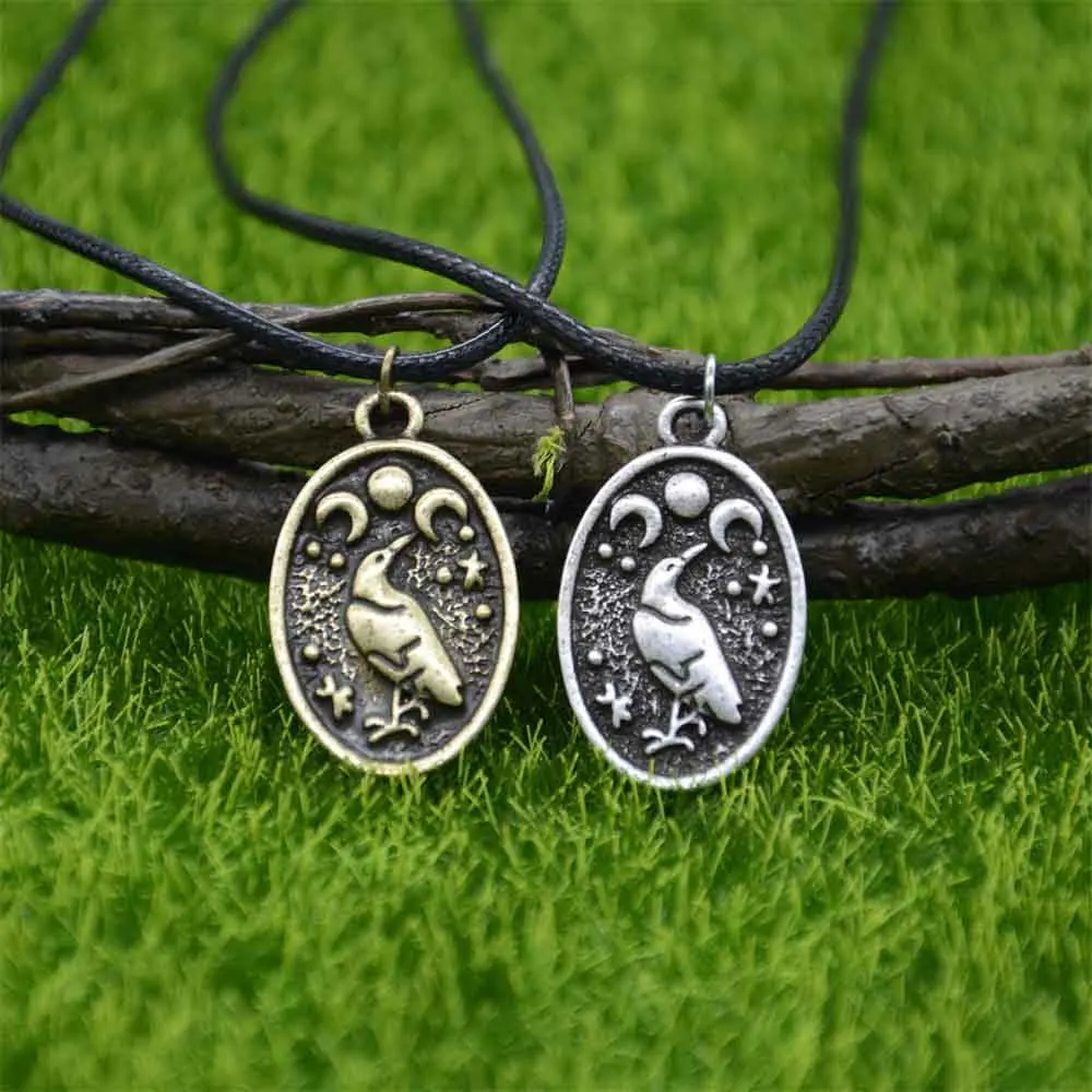 Odin Raven Triple Moon Goddess Viking Pendant Necklace Wicca Pagan Talisman Amulet Witchcraft Jewelry Valentines Day Gift