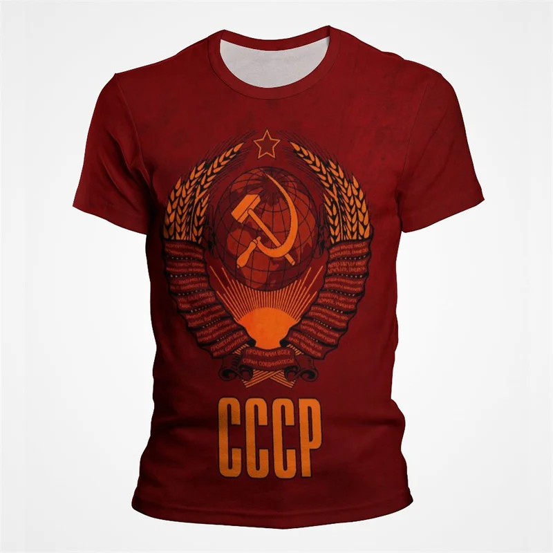 Mens T-Shirt Summer CCCP Russian T Shirts Men USSR Soviet Union Man Short Sleeve Tshirt Moscow Mens Tees European Size 100-4XL