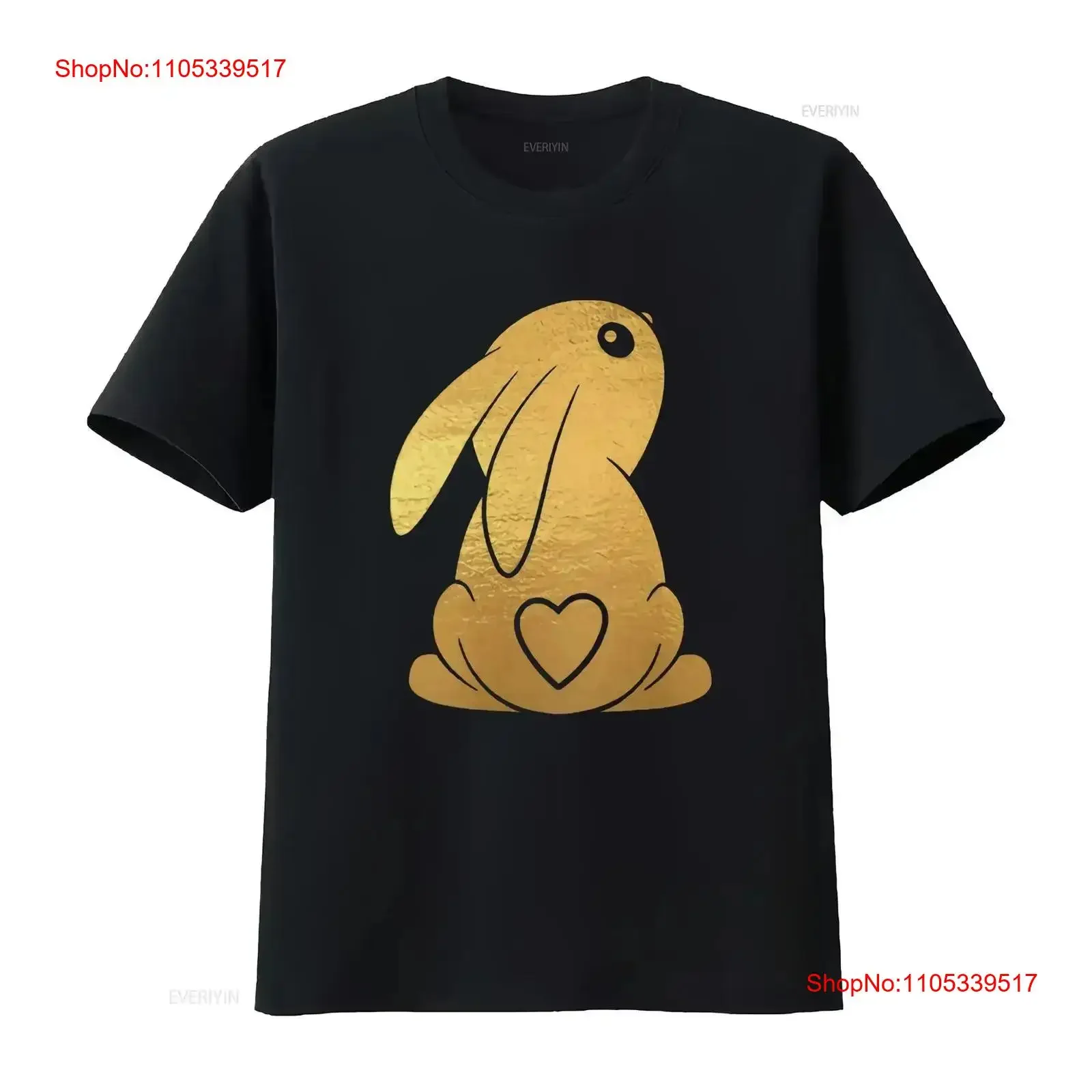 Bunny With Heart Tail Gold Foil Rabbit Easter Love Men's T shirt vintage Washed fashion streetwear Top For Everyday Wear Casual