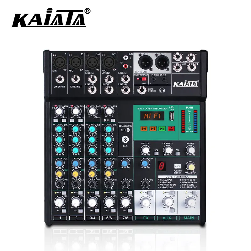 KAIKA AR8  Professional 8-channel stage conference hall DJ digital MP3 reverberation effect Audio Mixer