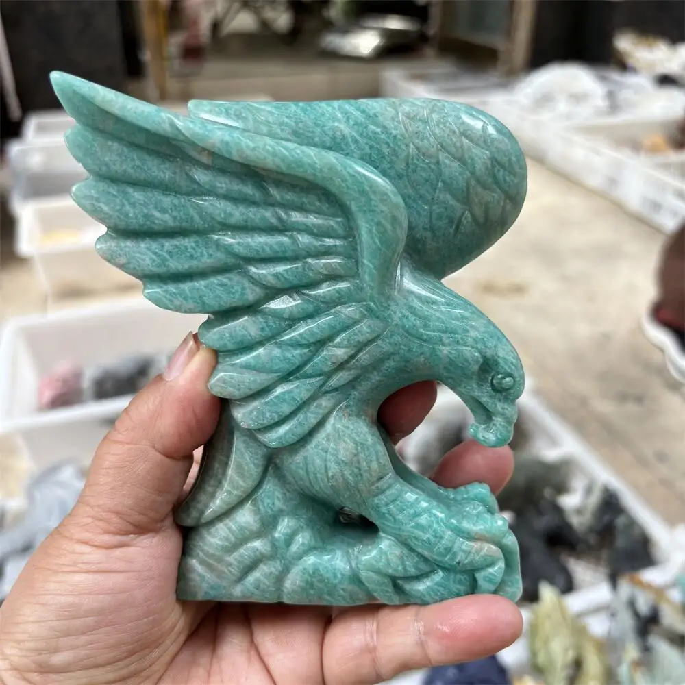 1PCS Natural Quartz Carved Eagle Amazonite Polished Reiki Healing Fengshui Energy Room Decor High-Quality Gift
