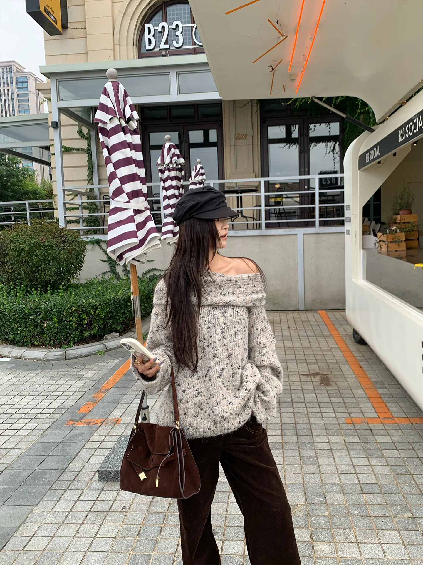 

MAR Women's Winter New Vintage One-oulder awl Collar Two-Way Wear Loose Overhead Floral Knit Sweater Warm Thermal Long Sl...