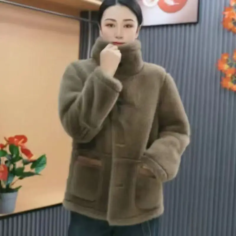 신상 고급 중년 여성 의류 겨울 퍼 양면 울 코트 두꺼운 루즈핏 다용도 탑 인조 퍼 재킷