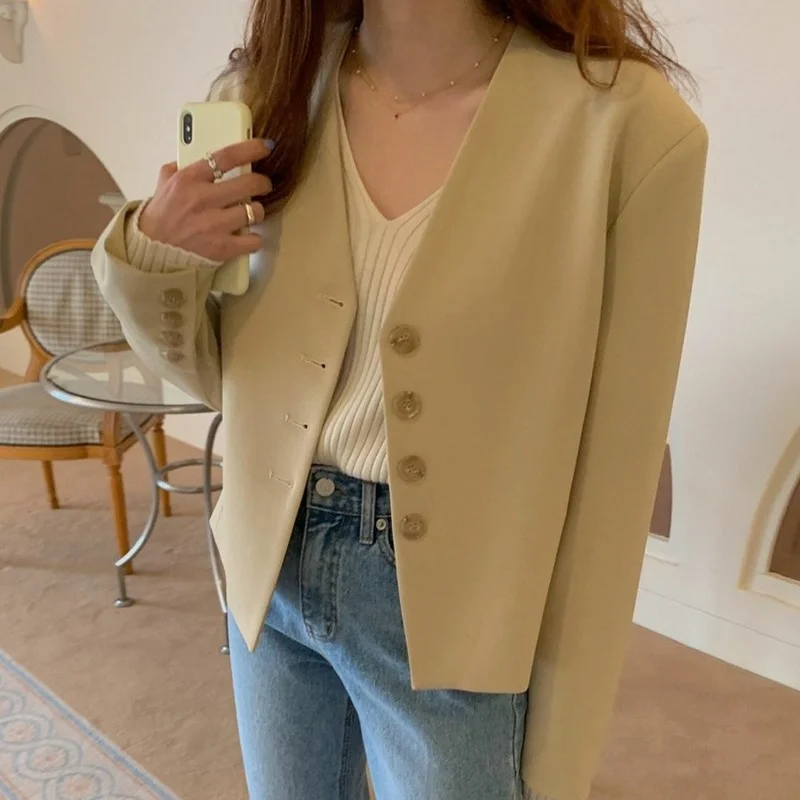 Blazers Women V-neck Basic England Style College Cool Streetwear Teens Stylish Elegant Tender Office Fashion All-match Coats Ins