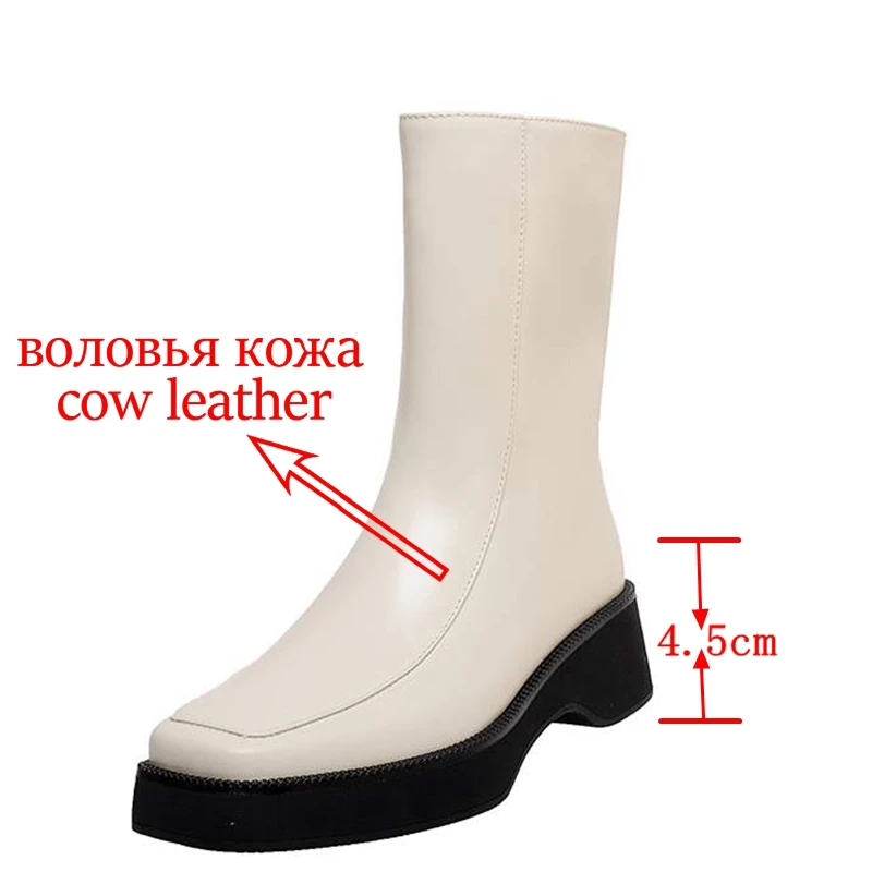 Krazing Pot Genuine Leather Square Toe Med Heels Snow Boots Keep Warm Fur Winter Sewing Thread Retro Fashion Zipper Ankle Boots