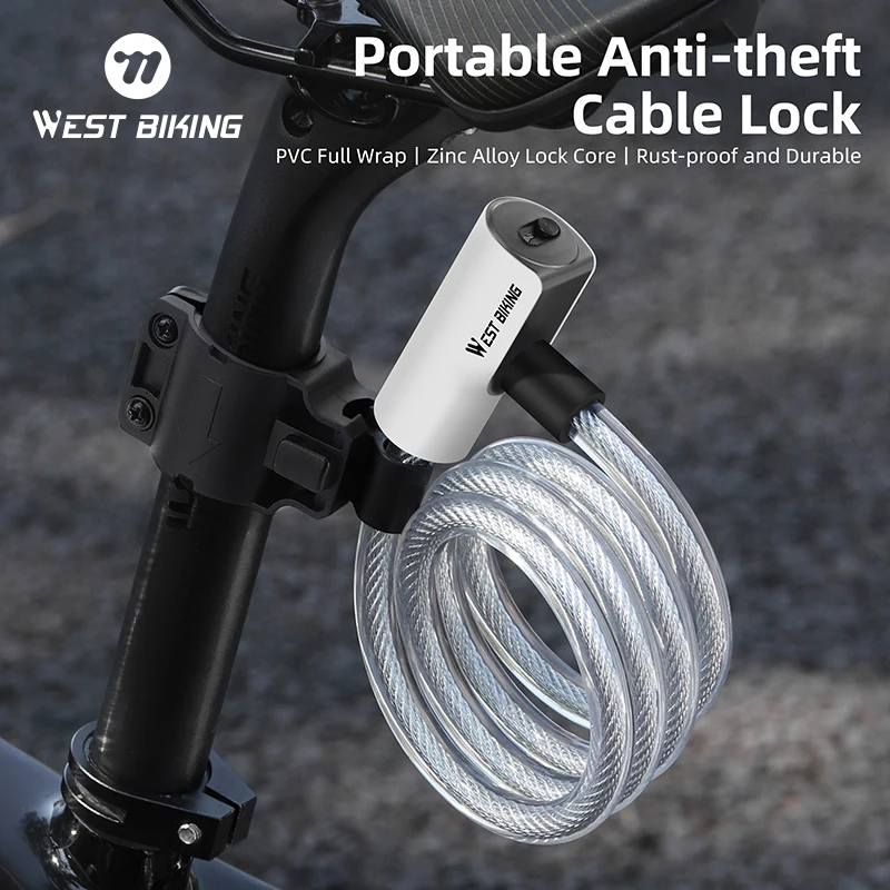 WEST BIKING Portable Bicycle Cable Lock Durable Anti Theft Safety Lock MTB Road Bike Motorcycle E-bike Scooter Lock With 2 Keys