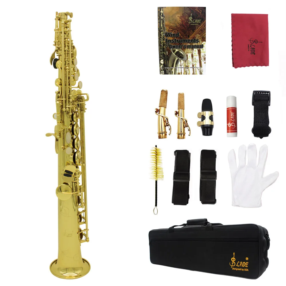 Soprano Saxophone Straight Bb Carved White Shell Brass Body Professional Performance SAX Set