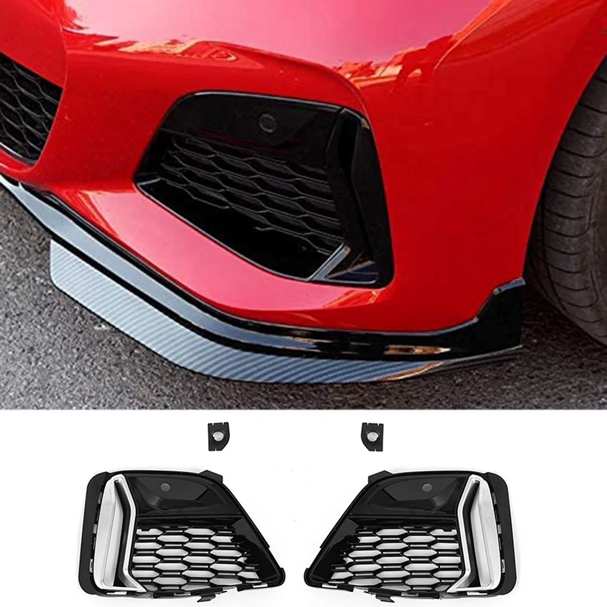 Front Fog Light Lamp Cover Grille Trim for - 3 Series G20 G28 M340I 330I 320I 330E 2019 2020 2021 2022(Chrome+Black)