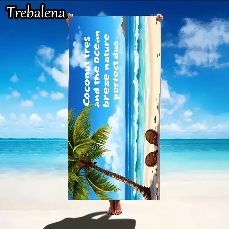 منشفة شاطئ فائقة النعومة مقاس 30 × 60 بوصة مع منشفة شاطئ نسيم المحيط بأشجار جوز الهند
