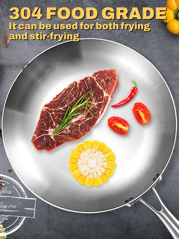 

Сковорода из нержавеющей стали 304, сковорода с антипригарным покрытием, горшок для жареного стейка, кухонная посуда без покрытия для газовой плиты и индукционной плиты