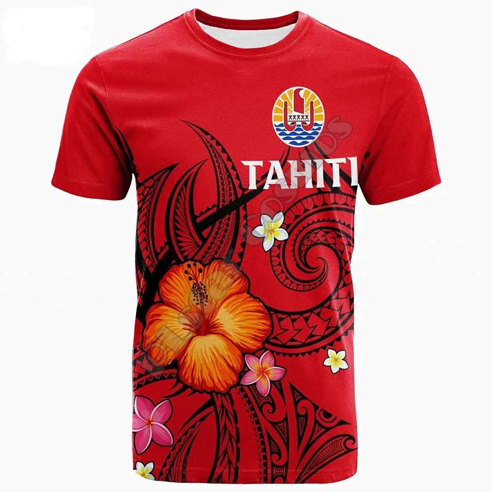 

2025 New Fashion French Polynesia Tahiti Country Tribal Flag Culture Retro 3D Printing Color Summer Short Sleeve T-Shirt B1 Cool
