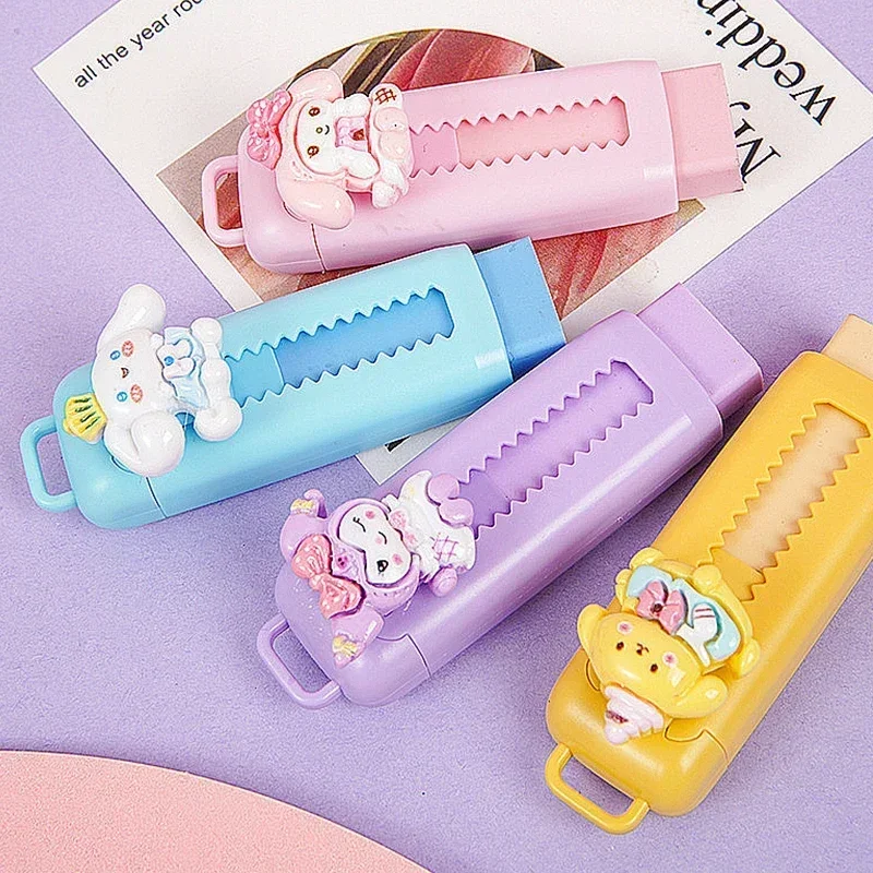 Sanrios Anime Figures Kuromi Melody Cinnamoroll Pencil Erasers Cute Rubber Eraser Wipe Clean for Kids School Supplies Stationery