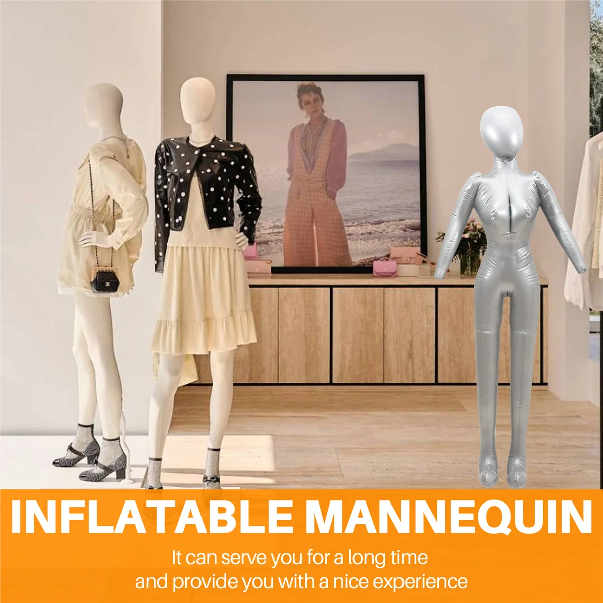 Mannequin féminin gonflable complet avec bras, accessoires de vitrine pour dames