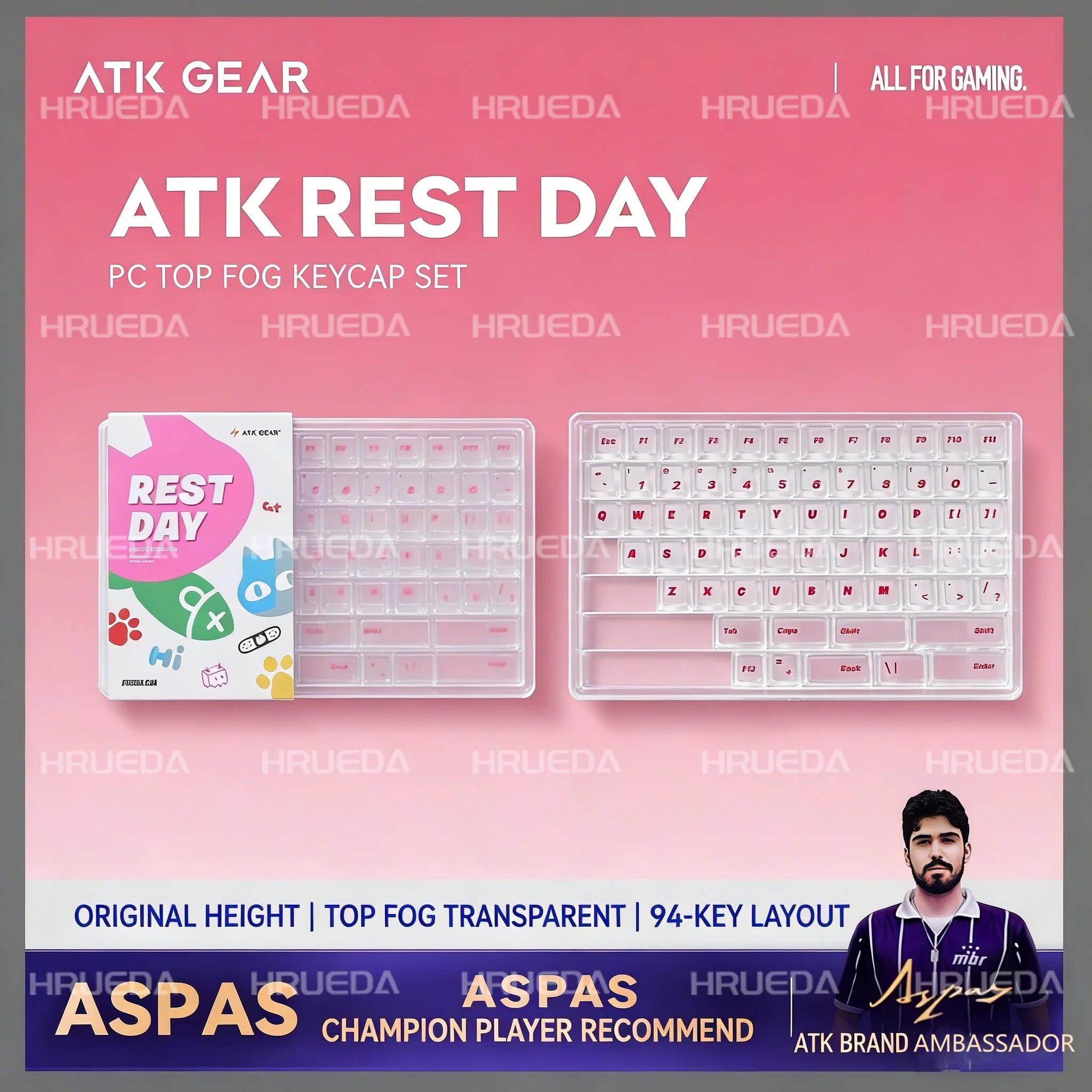 

ATK Rest Day PC Keycaps 94 Keys Top Engraved Fogging Surface Original Height Fingerprint Resistant FPS Gamer KeyCaps for PC