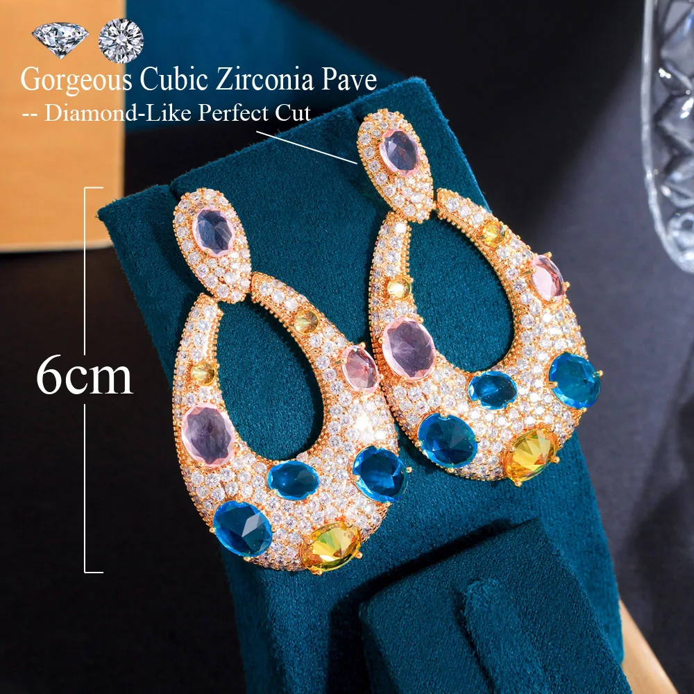 CWWZircons Brazilian Gold Color Water Drop Chunky Large Long Dangle CZ Engagement Earrings for Women Party Wedding Jewelry CZ840