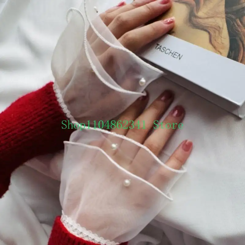 

652F Elegant Lace Wrist Gloves Breathable Mesh Sleeve Cuffs For Women Fashion Accessories