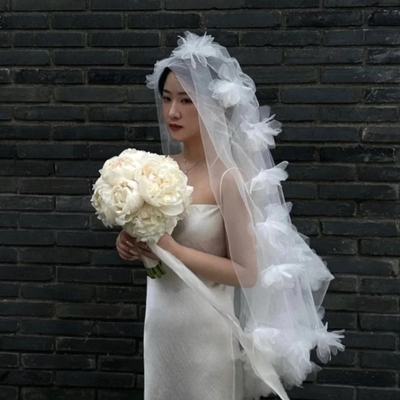Bridal New Fluffy Veil Tulle Flower Design Accessories