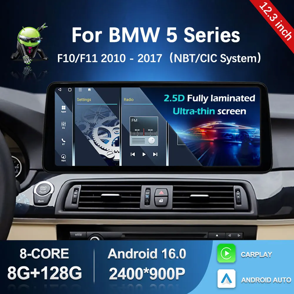 Android 16 Wireless Carplay Car Radio Multimedia Player for BMW 5 Series F10 F11 2010 - 2017 CIC NBT System QLED Screen GPS WiFi