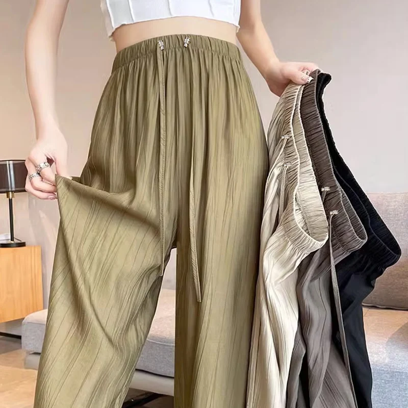 

Woman Thin Cool Wide Legs Cotton Linen Pants 2025 Summer Maternity Pleated Trousers Drawstring Waist Long Loose Casual Pregnant