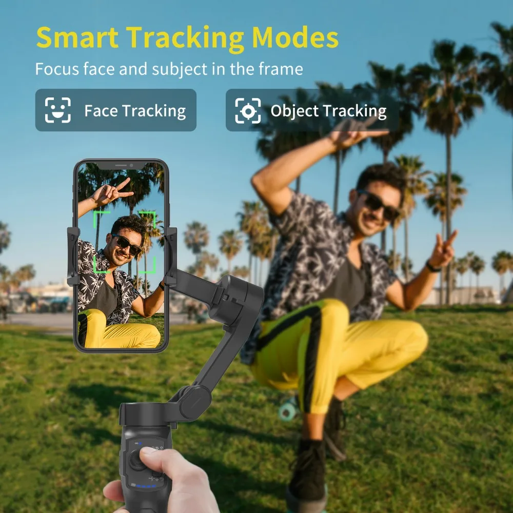انحراف محمول باليد، مثبت للهاتف المحمول ثلاثي المحاور، مضاد للاهتزاز، وجه ذكي، عصا سيلفي متابعة، مثبت خارجي محمول