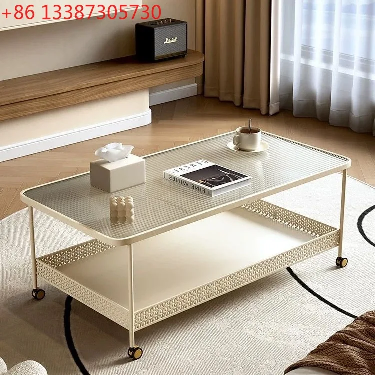 

Cream wind square tempered glass coffee table sofa small apartment living room modern home