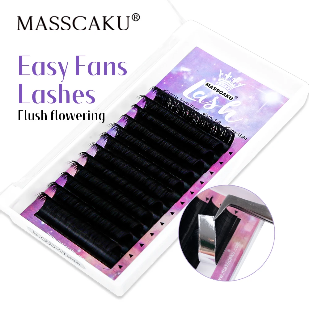 MASSCAKU Wholesale Easy Fan Rapid Blooming Eyelash Extensions C CC D DD Curl Natural Long Fast Fanning Individual Lash Supplies