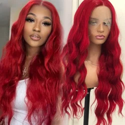 Red Wig Long Wavy Synthetic Lace Front Wig Glueless Wigs for Women Ready to Wear Red Lace Colored Hair Frontal Women’s Wigs